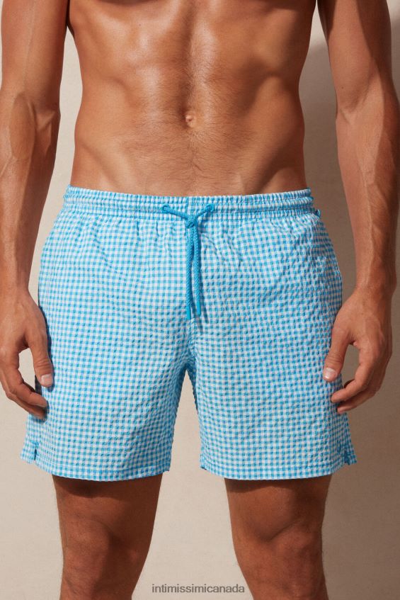 Apparel CA Intimissimi Men Gingham Seersucker Swim Shorts 277J-Malibu White/Blue DD6R6T403