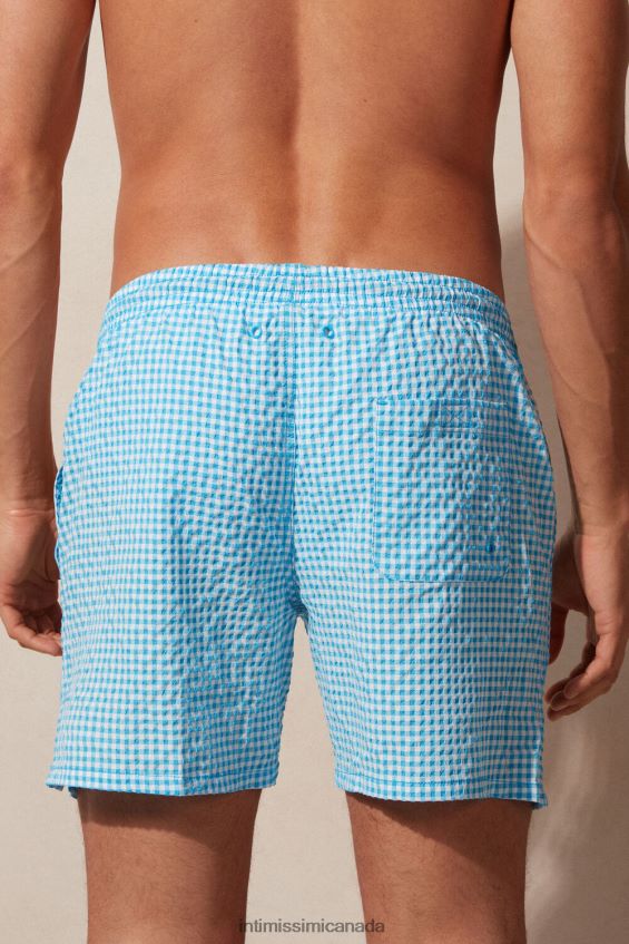 Apparel CA Intimissimi Men Gingham Seersucker Swim Shorts 277J-Malibu White/Blue DD6R6T403