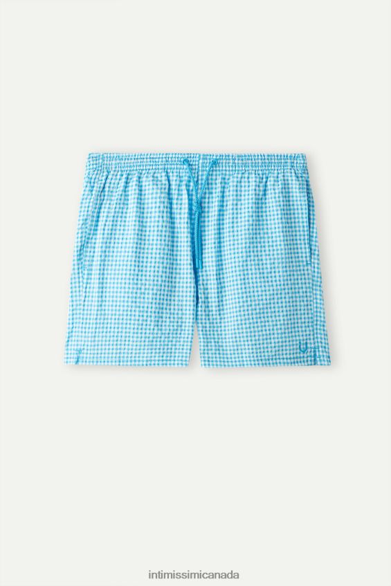 Apparel CA Intimissimi Men Gingham Seersucker Swim Shorts 277J-Malibu White/Blue DD6R6T403