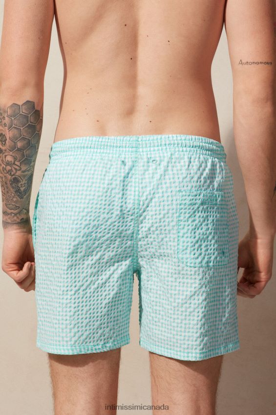 Apparel CA Intimissimi Men Gingham Seersucker Swim Shorts 938I-White/Light Aqua Green DD6R6T418