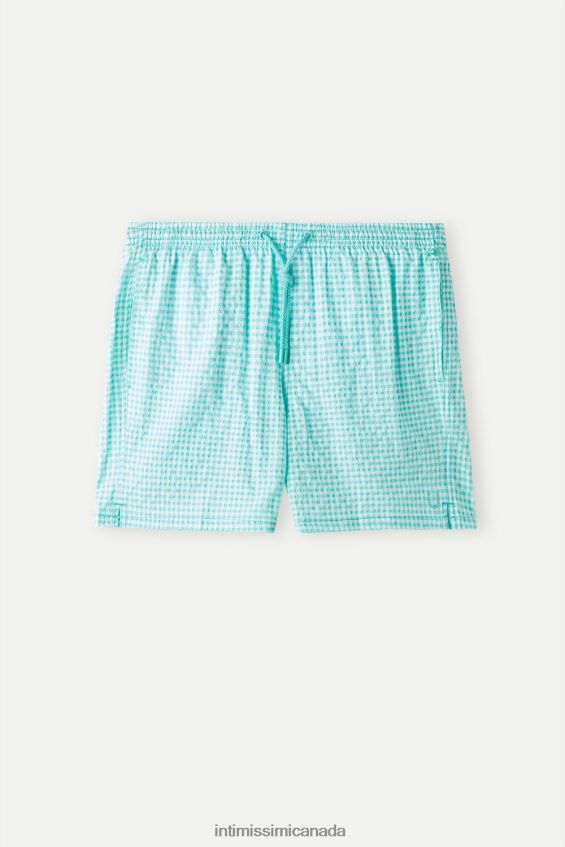 Apparel CA Intimissimi Men Gingham Seersucker Swim Shorts 938I-White/Light Aqua Green DD6R6T418
