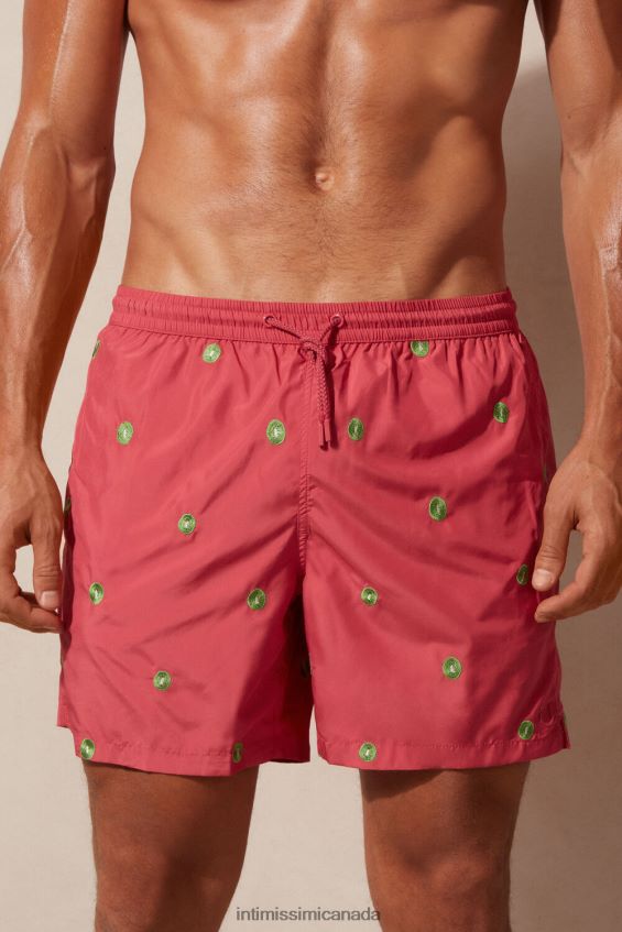 Apparel CA Intimissimi Men Kiwi-Embroidered Swim Shorts 259J-Kiwi Fruit Embroidery Dark Pink DD6R6T410