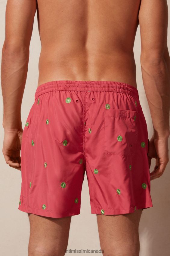Apparel CA Intimissimi Men Kiwi-Embroidered Swim Shorts 259J-Kiwi Fruit Embroidery Dark Pink DD6R6T410