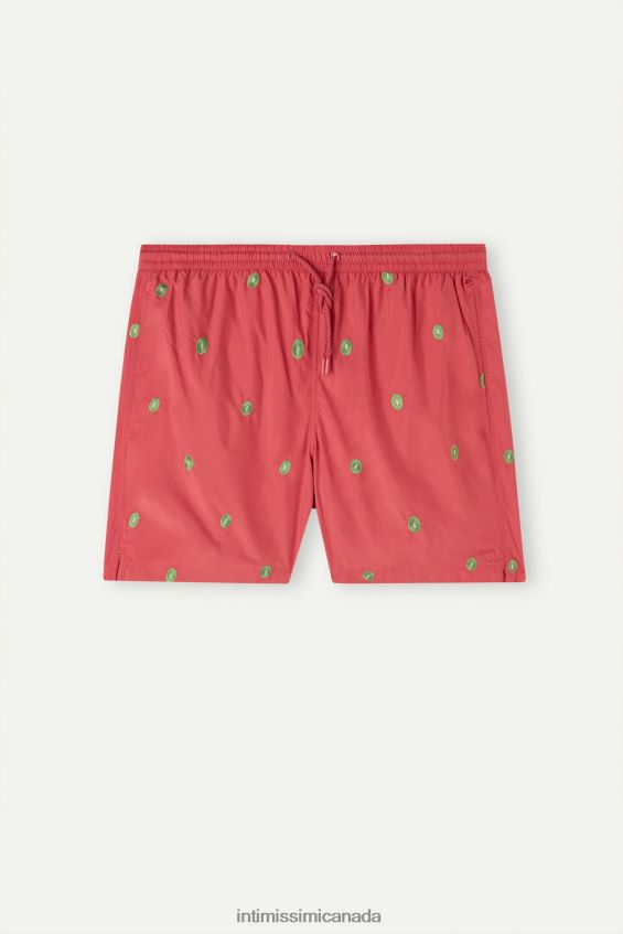 Apparel CA Intimissimi Men Kiwi-Embroidered Swim Shorts 259J-Kiwi Fruit Embroidery Dark Pink DD6R6T410