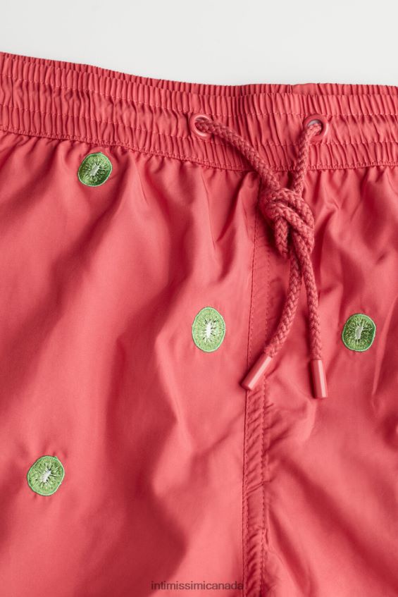 Apparel CA Intimissimi Men Kiwi-Embroidered Swim Shorts 259J-Kiwi Fruit Embroidery Dark Pink DD6R6T410