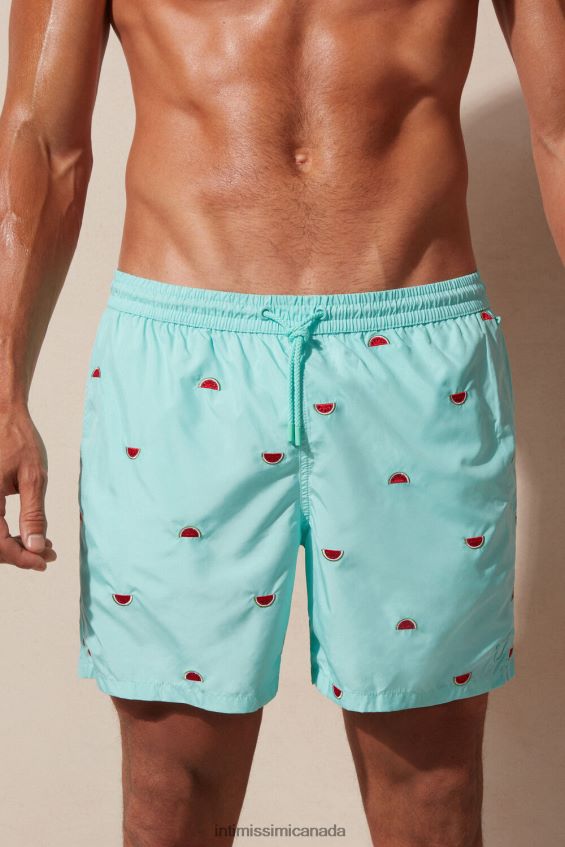 Apparel CA Intimissimi Men Watermelon-Embroidered Swim Shorts 255J-Watermelon Embroidery Aqua Green DD6R6T429