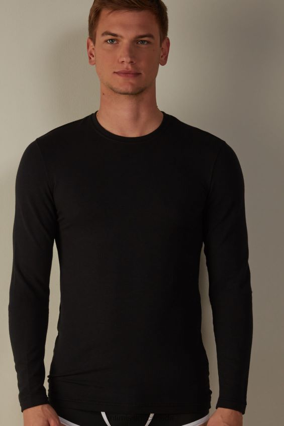Apparel CA Intimissimi Men Long-Sleeve Modal-Cashmere Top 019-Black DD6R6T255