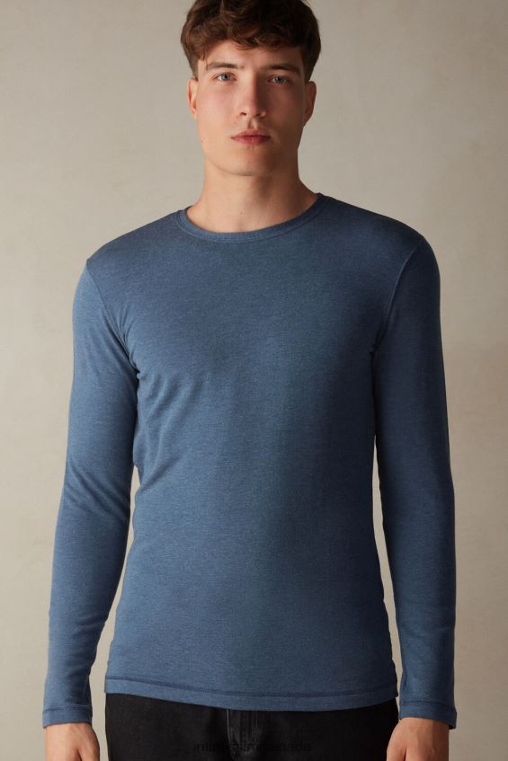 Apparel CA Intimissimi Men Long-Sleeve Modal-Cashmere Top 5210-Denim Blue Blend DD6R6T201