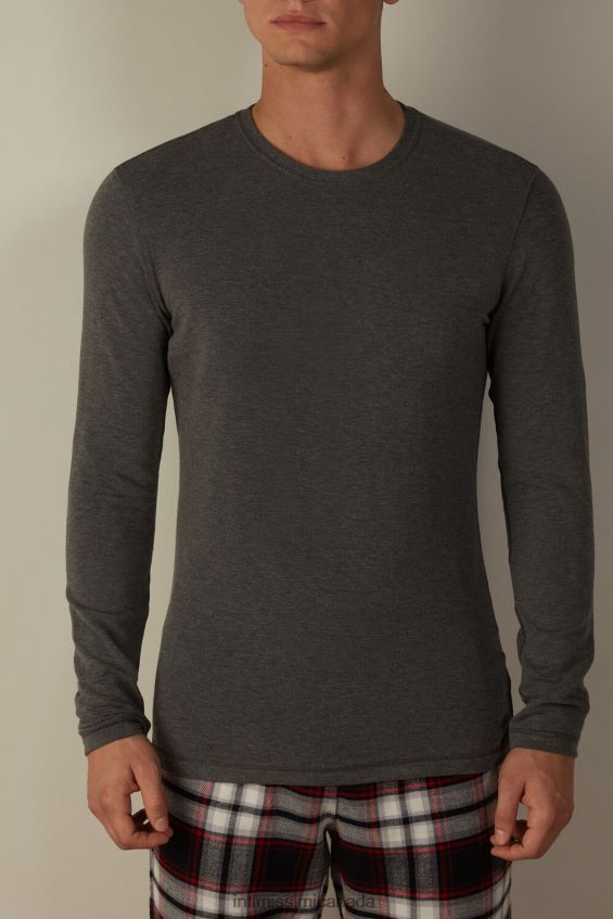 Apparel CA Intimissimi Men Long-Sleeve Modal-Cashmere Top 5227-Charcoal Grey Melange DD6R6T218