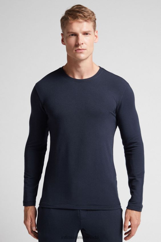 Apparel CA Intimissimi Men Long-Sleeve Modal-Cashmere Top 800-Midnight Blue DD6R6T252