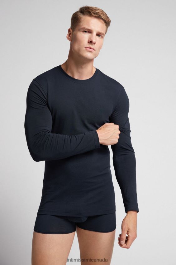 Apparel CA Intimissimi Men Long-Sleeve Stretch Supima Cotton Top 800-Midnight Blue DD6R6T268