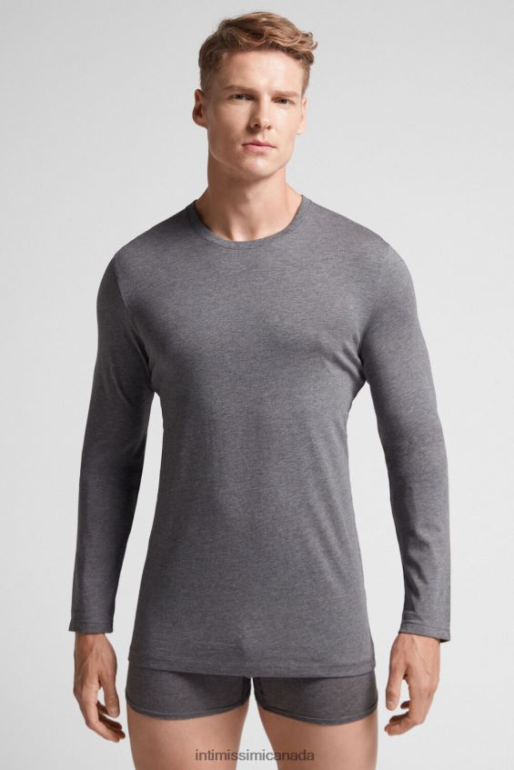 Apparel CA Intimissimi Men Long-Sleeve Supima Cotton Top 5227-Charcoal Grey Melange DD6R6T229