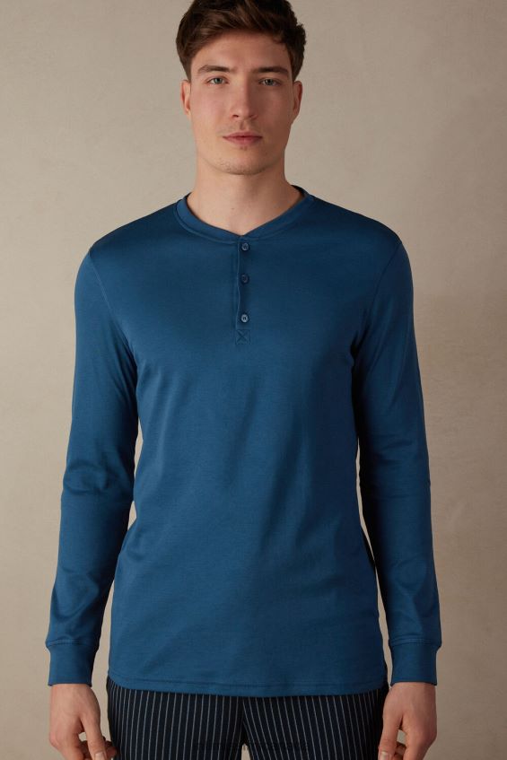 Apparel CA Intimissimi Men Long-Sleeve Top in Supima Interlock 202J-Foggy Blue DD6R6T197