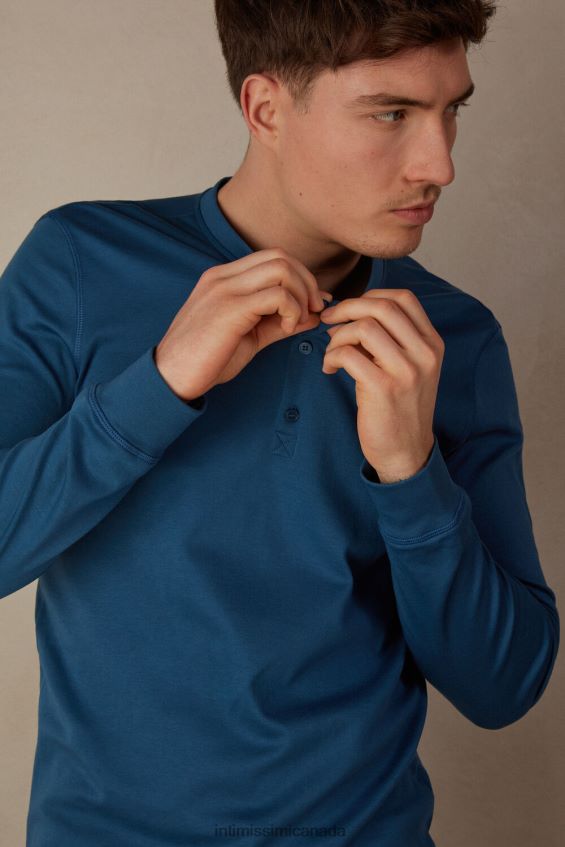 Apparel CA Intimissimi Men Long-Sleeve Top in Supima Interlock 202J-Foggy Blue DD6R6T197