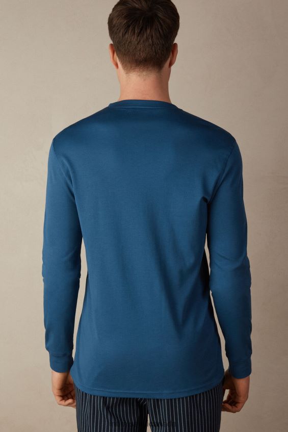 Apparel CA Intimissimi Men Long-Sleeve Top in Supima Interlock 202J-Foggy Blue DD6R6T197