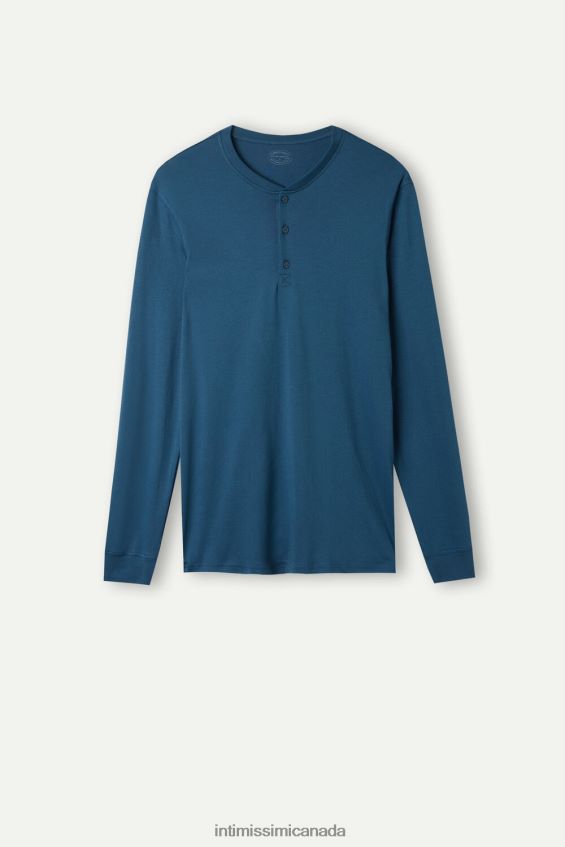 Apparel CA Intimissimi Men Long-Sleeve Top in Supima Interlock 202J-Foggy Blue DD6R6T197
