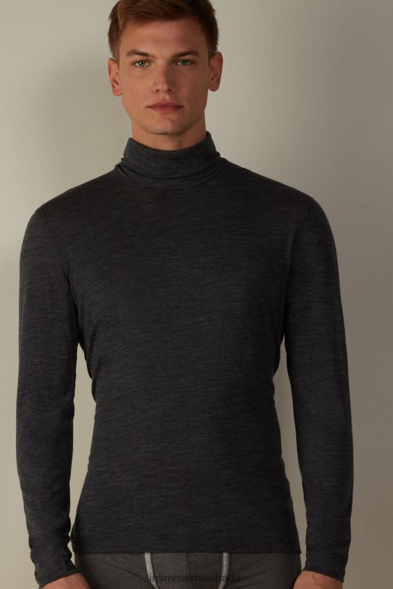 Apparel CA Intimissimi Men Long-sleeve High-Neck Merino-Wool Top 7522-Charcoal Grey Blend DD6R6T247