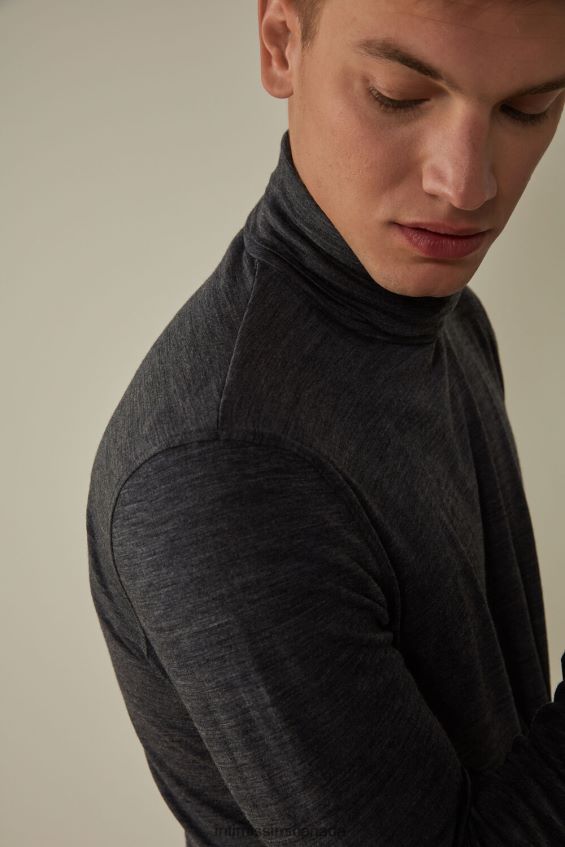 Apparel CA Intimissimi Men Long-sleeve High-Neck Merino-Wool Top 7522-Charcoal Grey Blend DD6R6T247