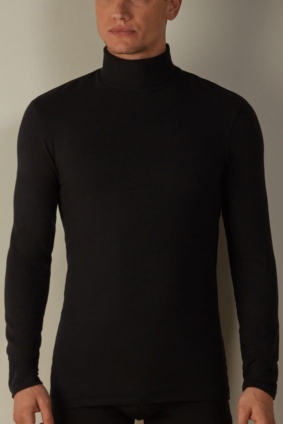 Apparel CA Intimissimi Men Long-sleeve High-Neck Modal-Cashmere Top 019-Black DD6R6T249