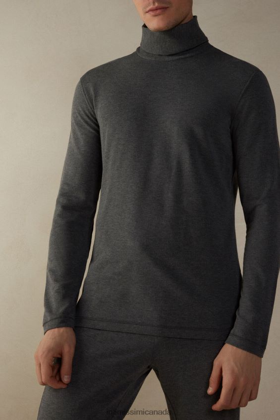 Apparel CA Intimissimi Men Long-sleeve High-Neck Modal-Cashmere Top 5227-Charcoal Grey Melange DD6R6T217