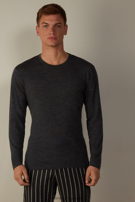 Apparel CA Intimissimi Men Long-sleeve Round-Neck Merino-Wool Top 7522-Charcoal Grey Blend DD6R6T248