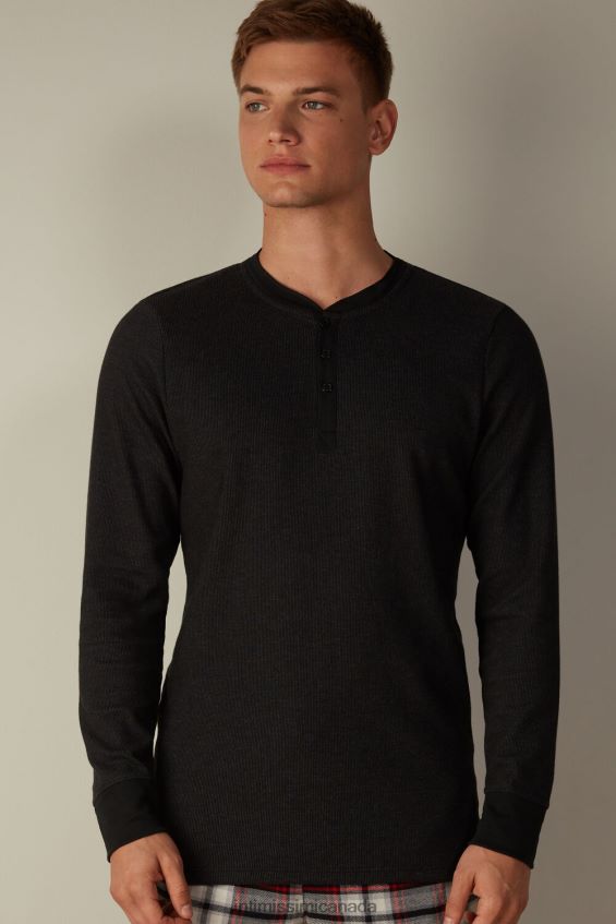 Apparel CA Intimissimi Men Warm Cotton Long-Sleeved Grandad Top 019-Black DD6R6T220