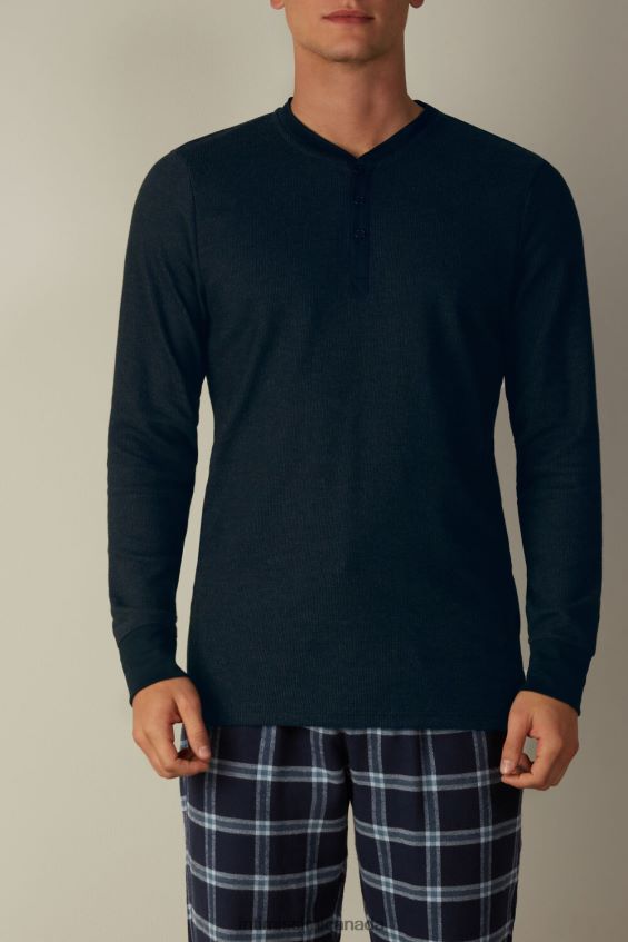 Apparel CA Intimissimi Men Warm Cotton Long-Sleeved Grandad Top 800-Midnight Blue DD6R6T221