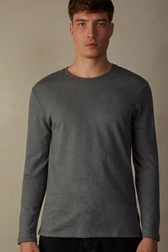 Apparel CA Intimissimi Men Warm Cotton Long-Sleeved Top 5227-Charcoal Grey Melange DD6R6T202