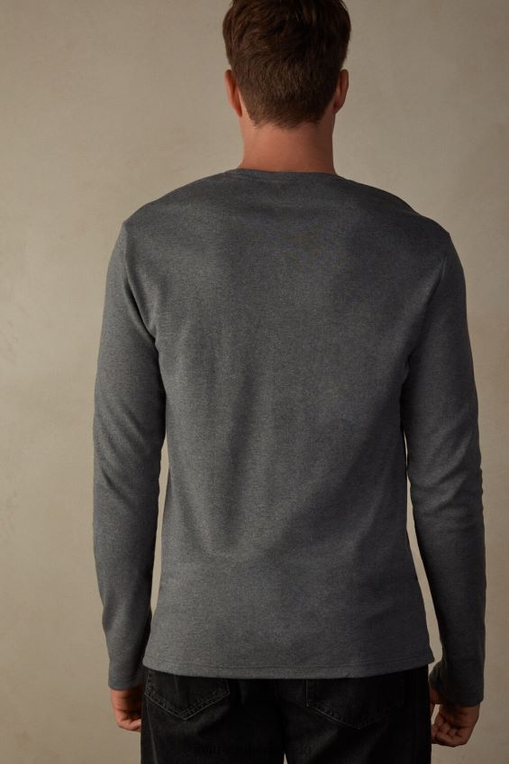 Apparel CA Intimissimi Men Warm Cotton Long-Sleeved Top 5227-Charcoal Grey Melange DD6R6T202