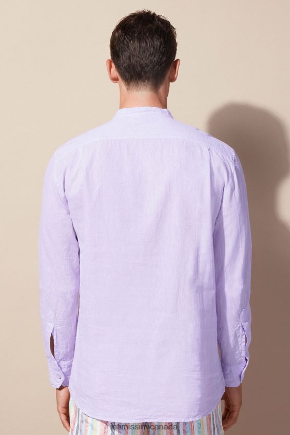 Apparel CA Intimissimi Men Linen and Cotton Mandarin-Collar Shirt 294J-Lilac DD6R6T156