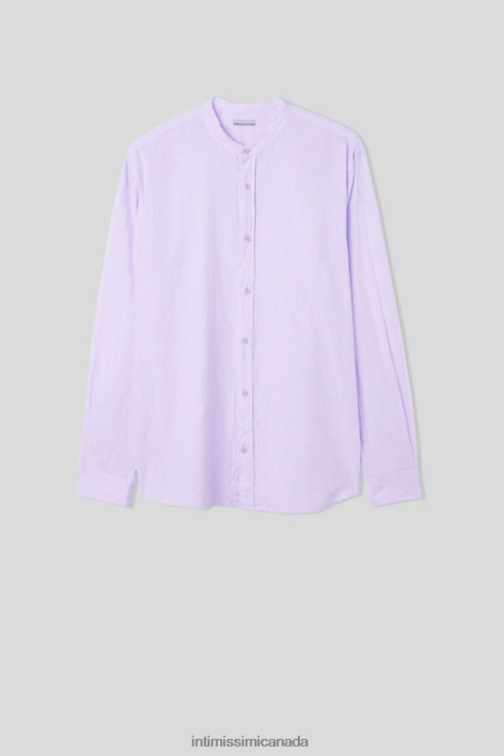 Apparel CA Intimissimi Men Linen and Cotton Mandarin-Collar Shirt 294J-Lilac DD6R6T156