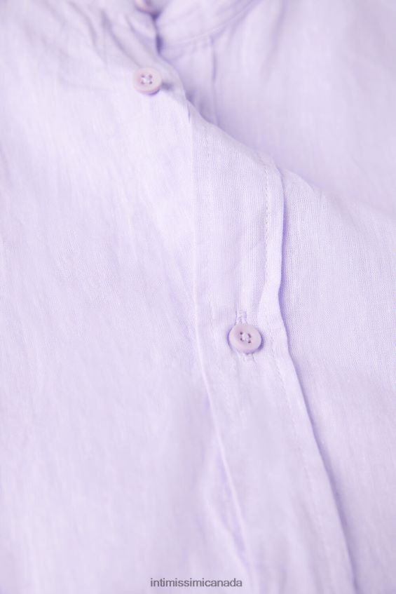 Apparel CA Intimissimi Men Linen and Cotton Mandarin-Collar Shirt 294J-Lilac DD6R6T156