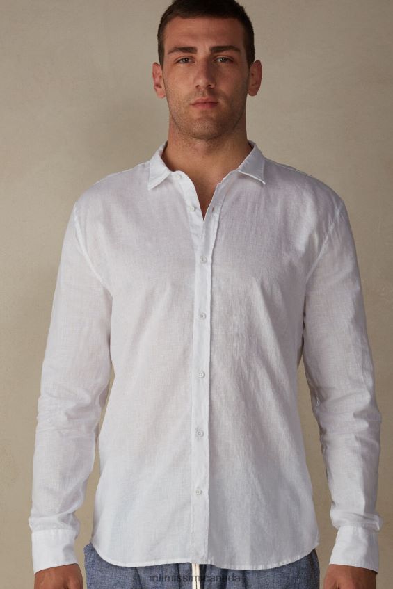 Apparel CA Intimissimi Men Linen and Cotton Shirt 001-White DD6R6T210