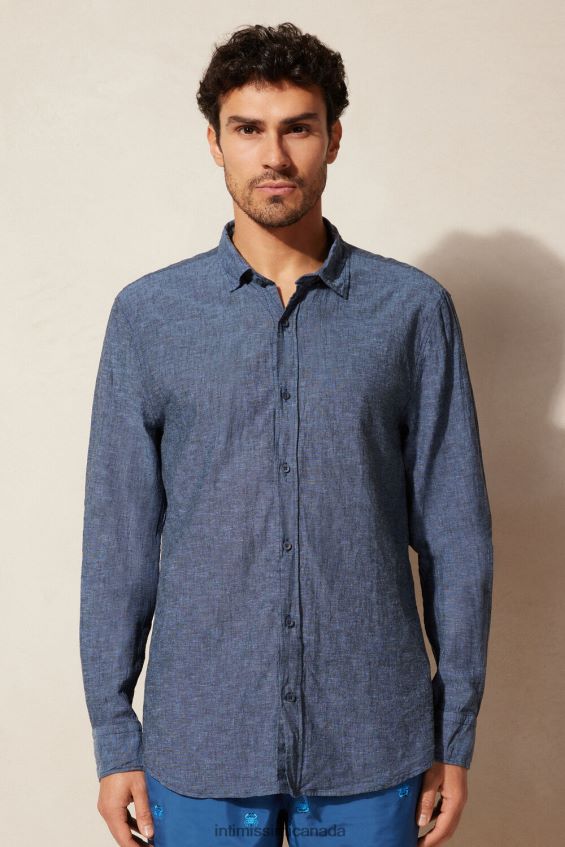 Apparel CA Intimissimi Men Linen and Cotton Shirt 288J-Petrol Blue DD6R6T165