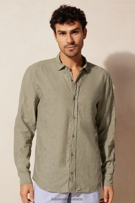Apparel CA Intimissimi Men Linen and Cotton Shirt 289J-Military Green DD6R6T163