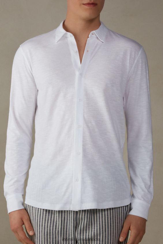 Apparel CA Intimissimi Men Long-Sleeved Slub Cotton Shirt 001-White DD6R6T214