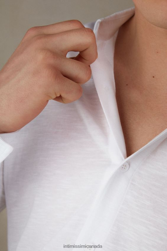 Apparel CA Intimissimi Men Long-Sleeved Slub Cotton Shirt 001-White DD6R6T214