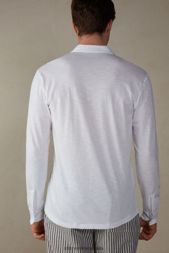 Apparel CA Intimissimi Men Long-Sleeved Slub Cotton Shirt 001-White DD6R6T214