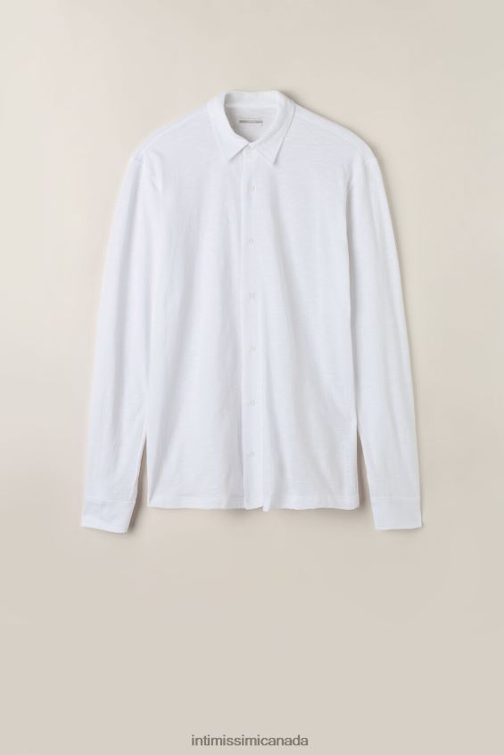 Apparel CA Intimissimi Men Long-Sleeved Slub Cotton Shirt 001-White DD6R6T214