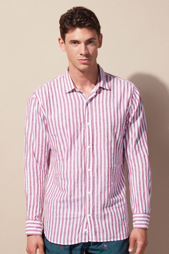 Apparel CA Intimissimi Men White/Red Striped Linen and Cotton Shirt 291J-White Red Stripes DD6R6T157
