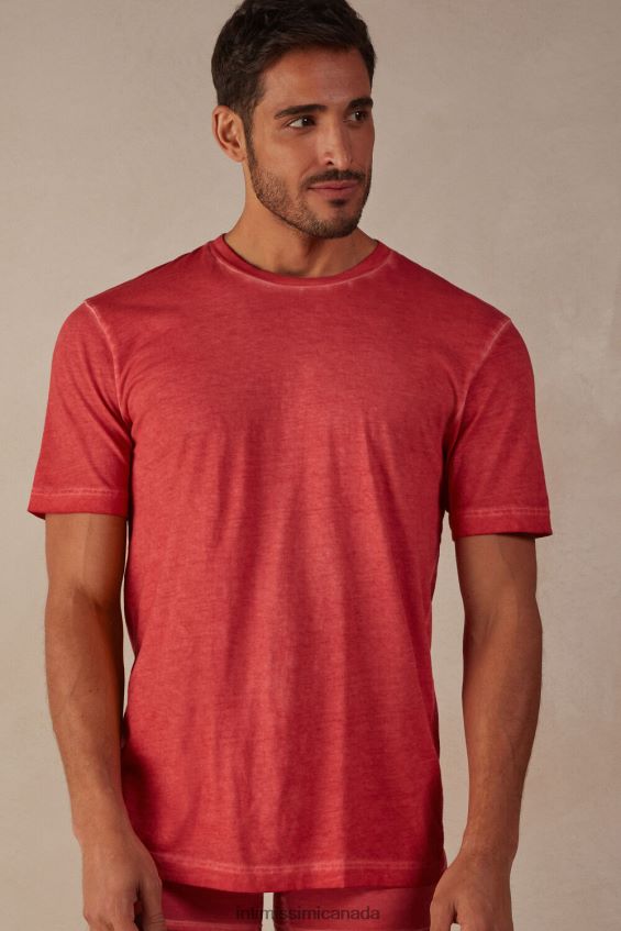 Apparel CA Intimissimi Men Oil Washed Short-Sleeved Cotton Top 318J-Oil Red DD6R6T178
