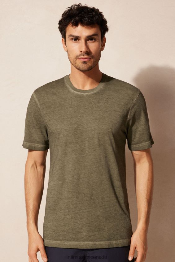 Apparel CA Intimissimi Men Oil Washed Short-Sleeved Cotton Top 319J-Green Oil DD6R6T161