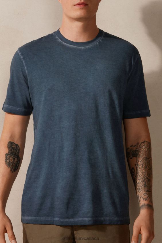 Apparel CA Intimissimi Men Oil Washed Short-Sleeved Cotton Top 857I-Dark Blue DD6R6T212
