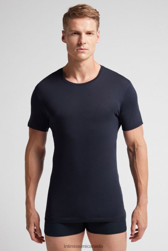 Apparel CA Intimissimi Men Short-Sleeve Crew-Neck T-Shirt in Extra-Fine Supima Cotton 800-Midnight Blue DD6R6T288