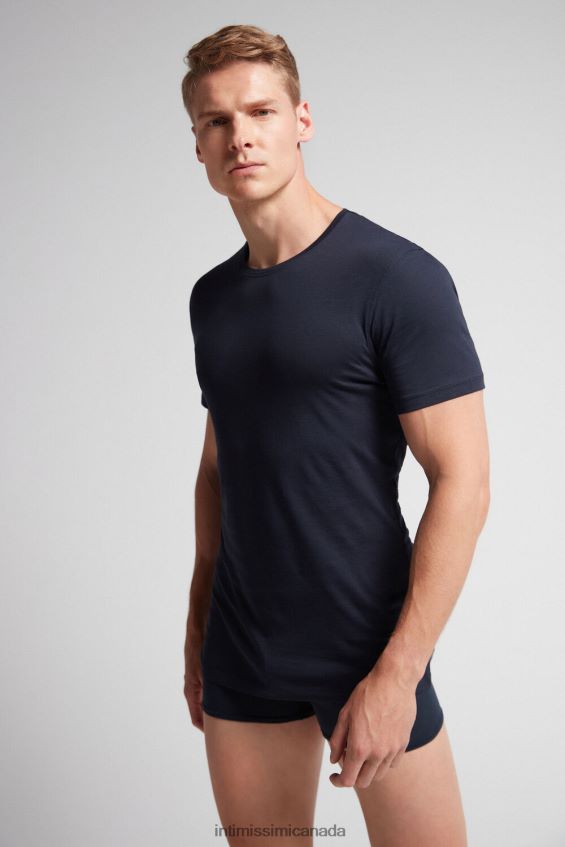 Apparel CA Intimissimi Men Short-Sleeve Crew-Neck T-Shirt in Extra-Fine Supima Cotton 800-Midnight Blue DD6R6T288