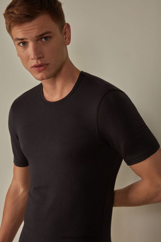 Apparel CA Intimissimi Men Short-Sleeve Modal-Cashmere Top 019-Black DD6R6T256