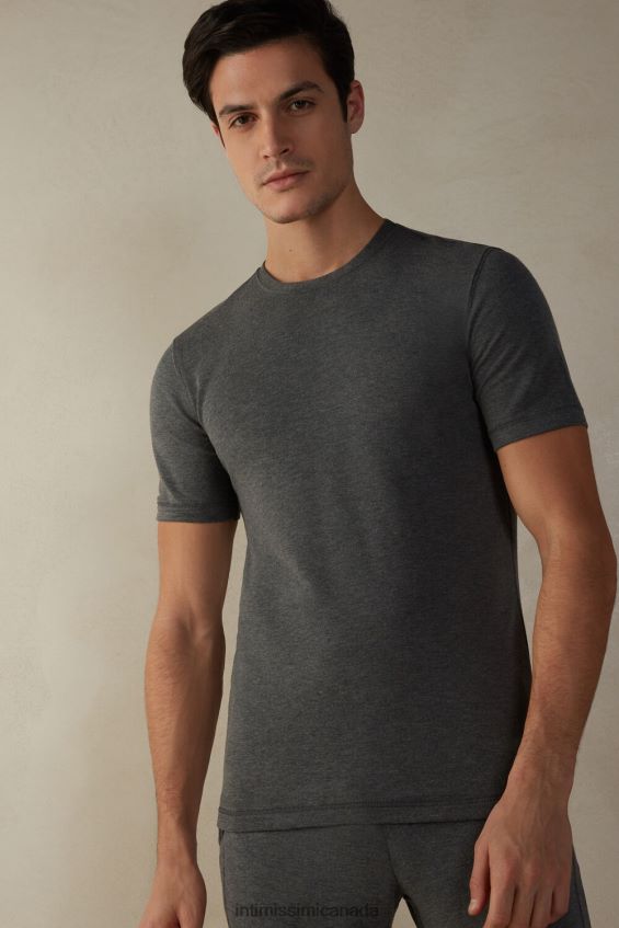 Apparel CA Intimissimi Men Short-Sleeve Modal-Cashmere Top 5227-Charcoal Grey Melange DD6R6T216
