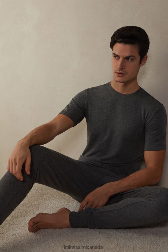 Apparel CA Intimissimi Men Short-Sleeve Modal-Cashmere Top 5227-Charcoal Grey Melange DD6R6T216