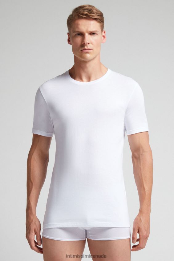 Apparel CA Intimissimi Men Short Sleeve Round Neck T Shirt in Supima Cotton 001-White DD6R6T320
