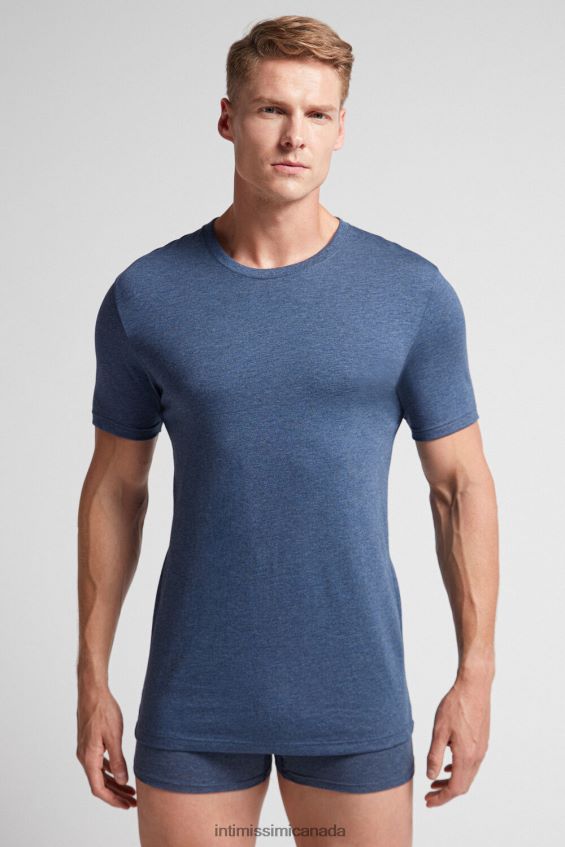 Apparel CA Intimissimi Men Short Sleeve Round Neck T Shirt in Supima Cotton 5210-Denim Blue Blend DD6R6T317
